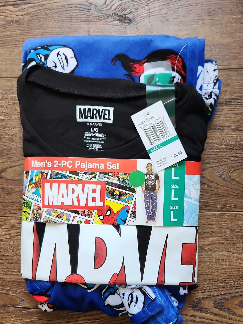 Marvel Black & Blue Men’s 2-PC Pajama Set with Graphic Logo Size LARGE NWT